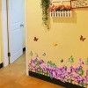 Purple Wisteria Flowers Butterfly Sticker,  Baseboard Wall Border Decals